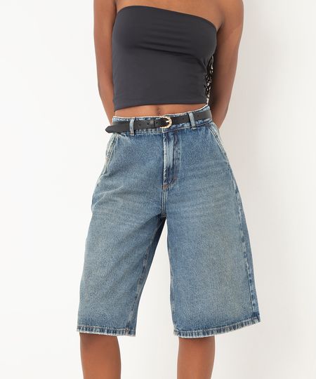 bermuda jeans jorts cintura média azul 36