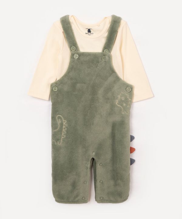 jardineira infantil de plush dinossauro verde 6-9