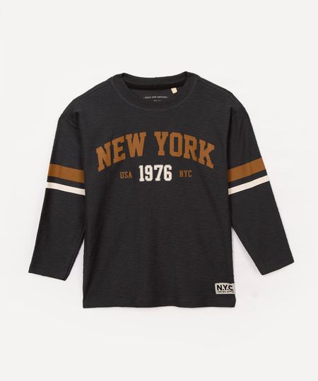 camiseta de algodão infantil new york cinza 8