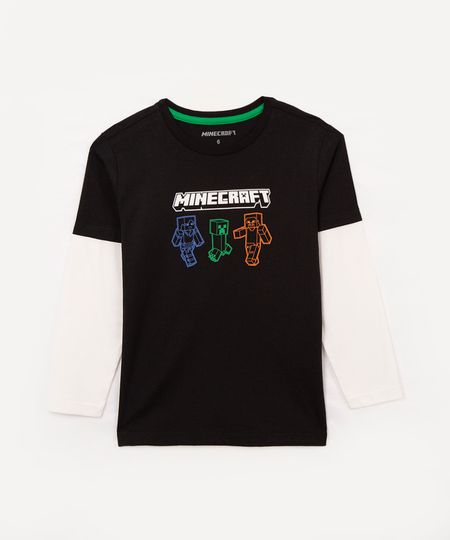 camiseta de algodão infantil minecraft manga longa preto 4
