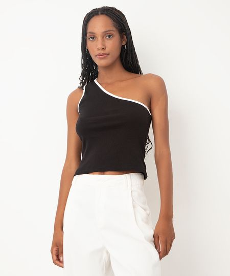 blusa de algodão ombro único - preto PP blusa de algodão ombro único - preto PP