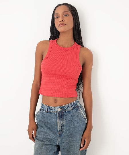 blusa cropped gola careca texturizada vermelho PP blusa cropped gola careca texturizada vermelho PP