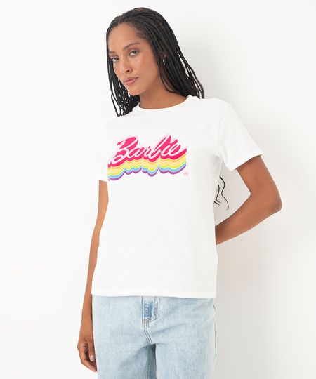 camiseta de algodão barbie flocada off white P camiseta de algodão barbie flocada off white P