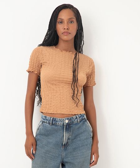 blusa manga curta texturizada - caramelo P