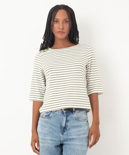 blusa listrada manga curta verde PP