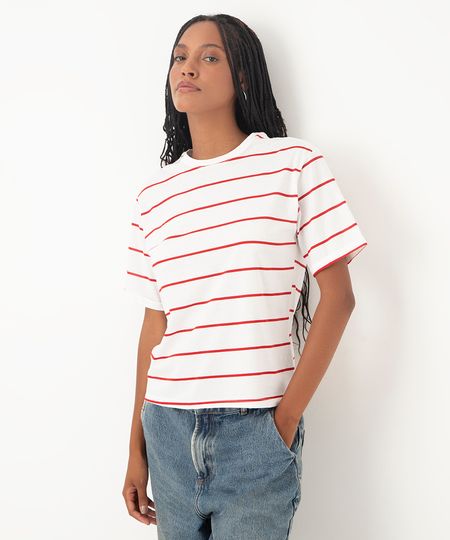 blusa manga curta decote careca listrada off white PP blusa manga curta decote careca listrada off white PP
