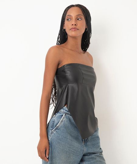 blusa assimétrica de poliuretano sem alça preto G blusa assimétrica de poliuretano sem alça preto G