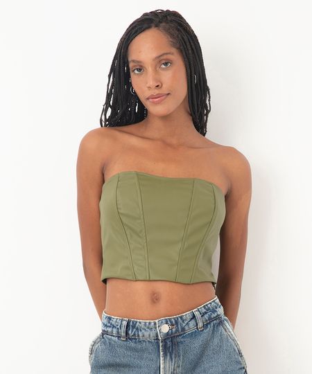 cropped corset de poliuretano verde P