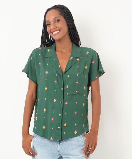 camisa manga curta geométrica verde P