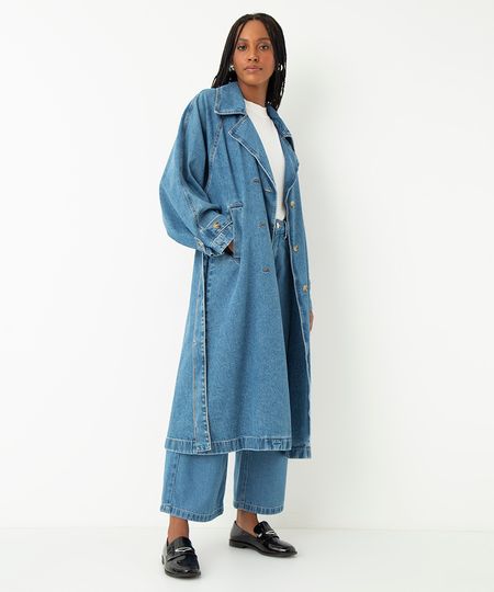 casaco trench coat jeans azul PP
