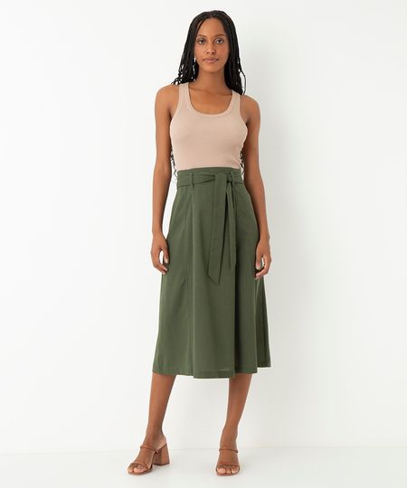 saia midi evasê com linho verde 42 saia midi evasê com linho verde 42