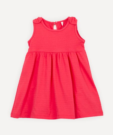 vestido de algodão infantil com laços rosa 0-3