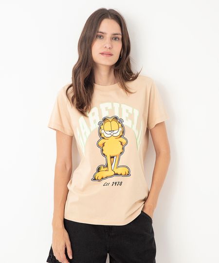 camiseta manga curta garfield bege PP camiseta manga curta garfield bege PP