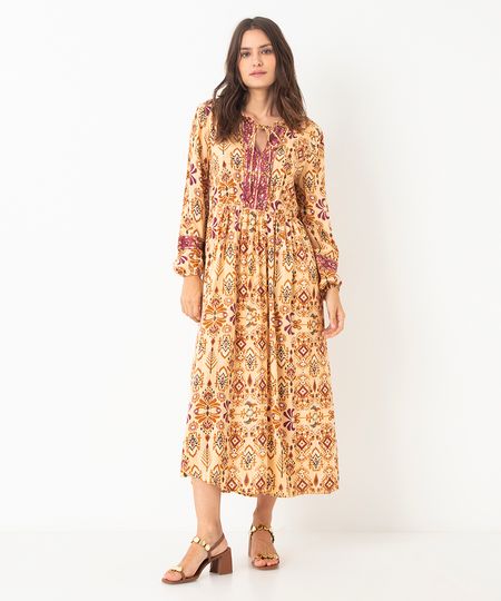 vestido de viscose bata longo boho rosê PP