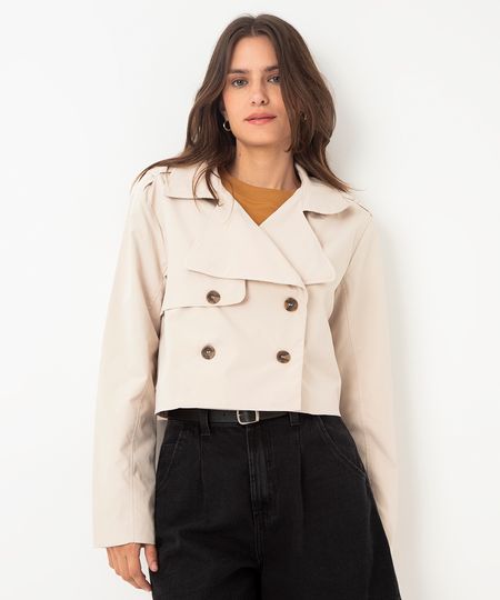 jaqueta trench coat cropped bege GG