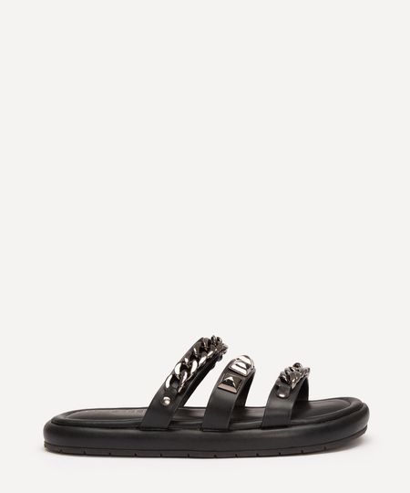 rasteirinha flatform com tachas e correntes oneself preta 34