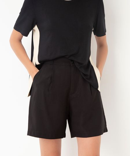 bermuda de alfaiataria cintura alta com bolsos preto 36