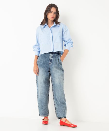 calça jeans baggy cintura média azul 36