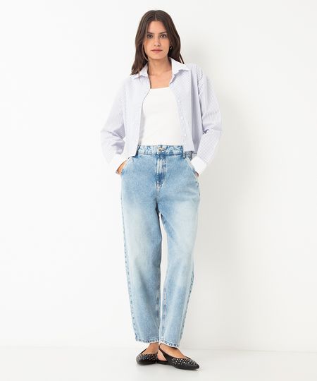 calça jeans baggy cintura média azul claro 38