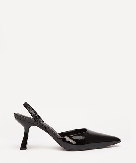 scarpin verniz bico fino salto alto onesef preto 35