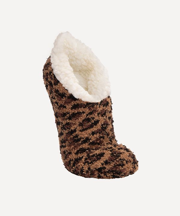 meia de pelucia animal print antiderrapante marrom P