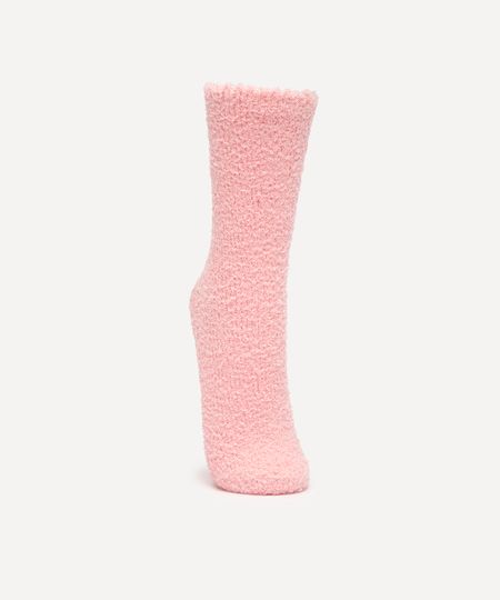 meia de chenille cano longo antiderrapante rosa claro 34-39