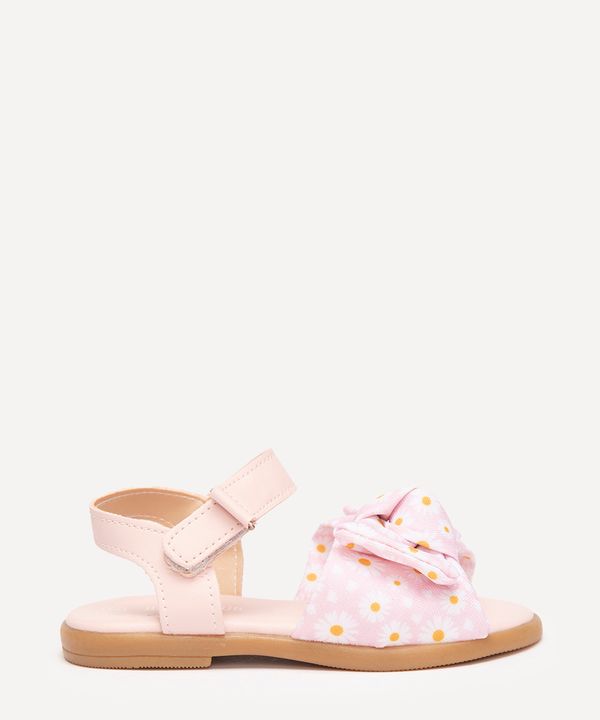 sandália infantil floral com laço rosa 24