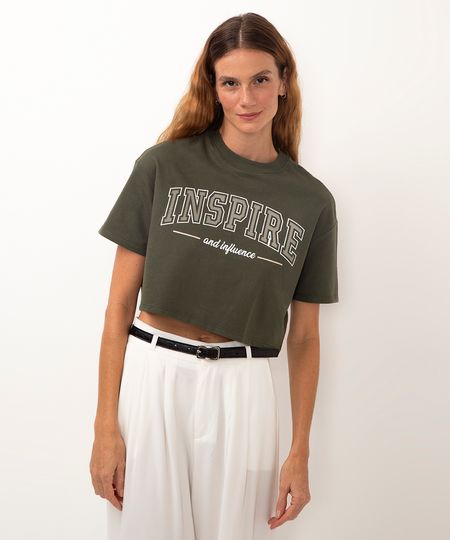 blusa cropped de moletinho manga curta inspire verde PP