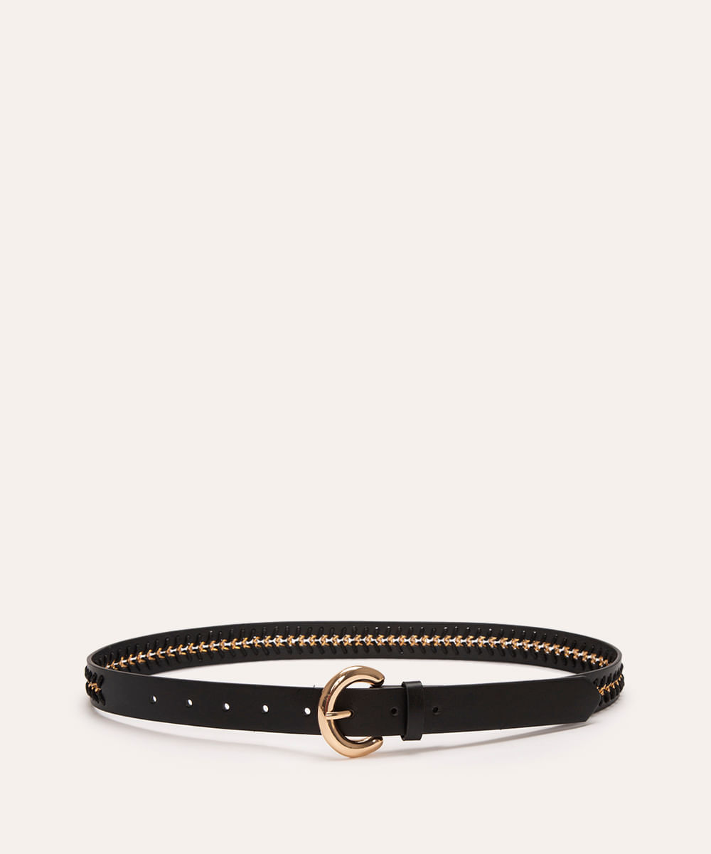 cinto com corrente fivela redonda preto