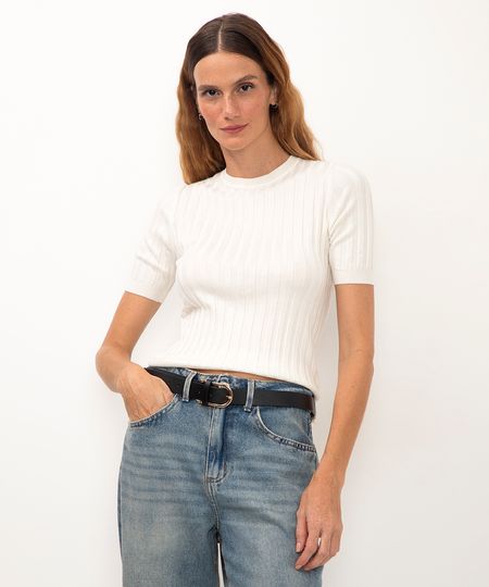 blusa de tricot canelada manga curta - off white PP blusa de tricot canelada manga curta - off white PP