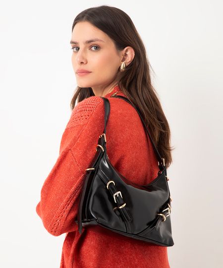 bolsa crossbody com fivelas preta UNICO