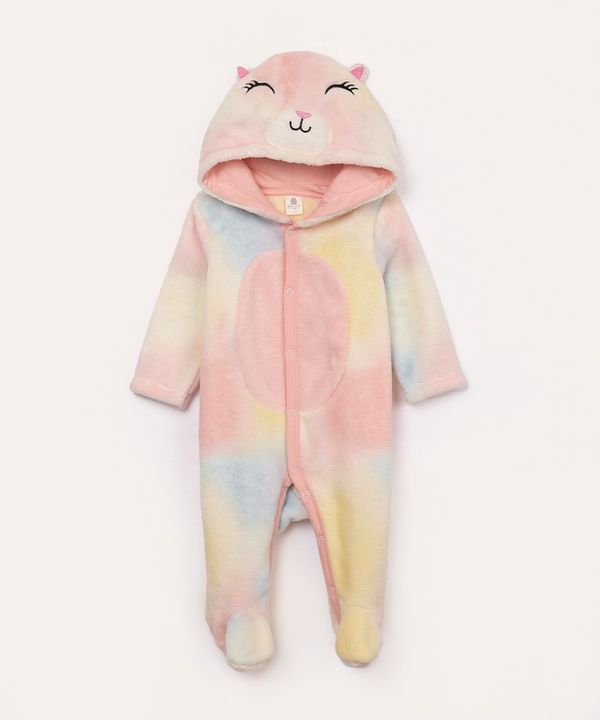 macacão de pelúcia infantil gatinha colorido 3-6
