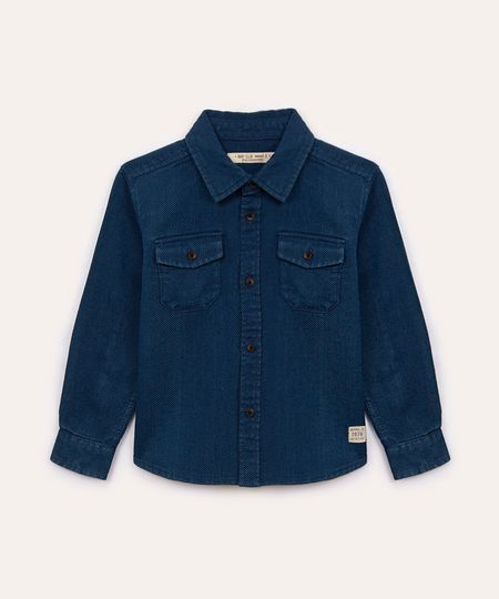 camisa de algodão infantil texturizada azul marinho 1
