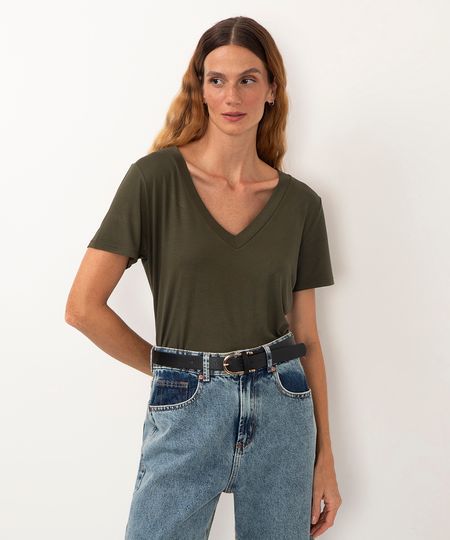 camiseta básica gola v verde PP camiseta básica gola v verde PP