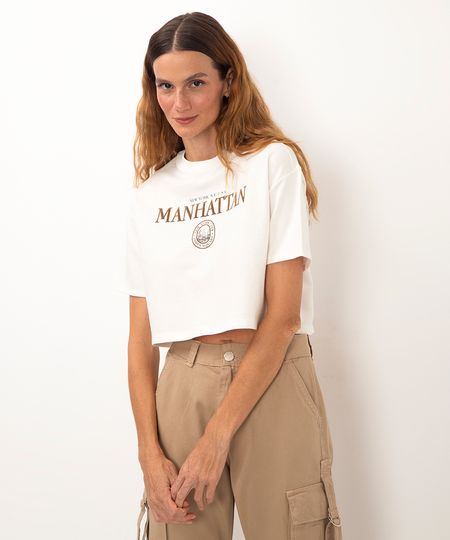 blusa cropped de moletinho manga curta manhattan off white M blusa cropped de moletinho manga curta manhattan off white M