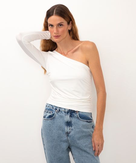 cropped assimétrico ombro único off white GG cropped assimétrico ombro único off white GG