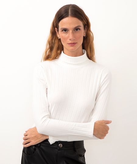 blusa de algodão gola rolê canelada off white PP