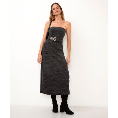 vestido midi de tricot sem alça preto