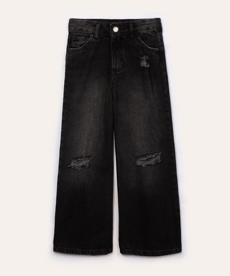 calça jeans infantil wide leg cintura alta preta 4