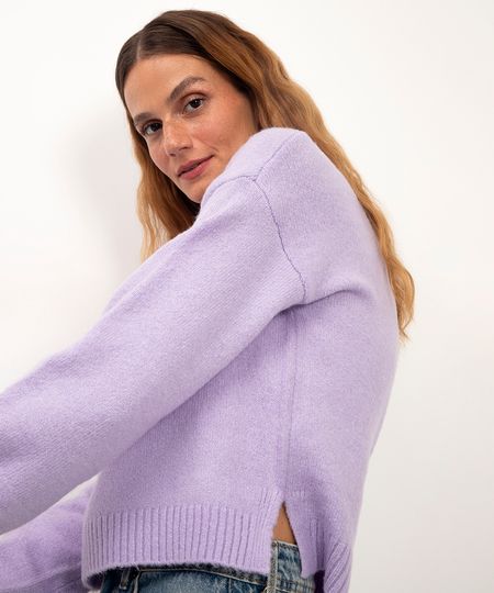 suéter de tricot básico gola alta lilás PP