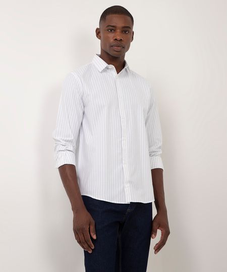 camisa de algodão comfort listrada manga longa off white P