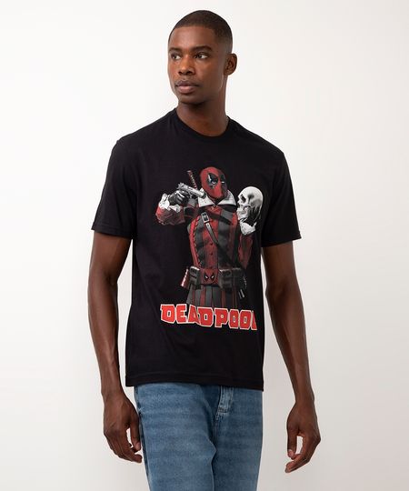 camiseta de algodão manga curta deadpool preto P camiseta de algodão manga curta deadpool preto P
