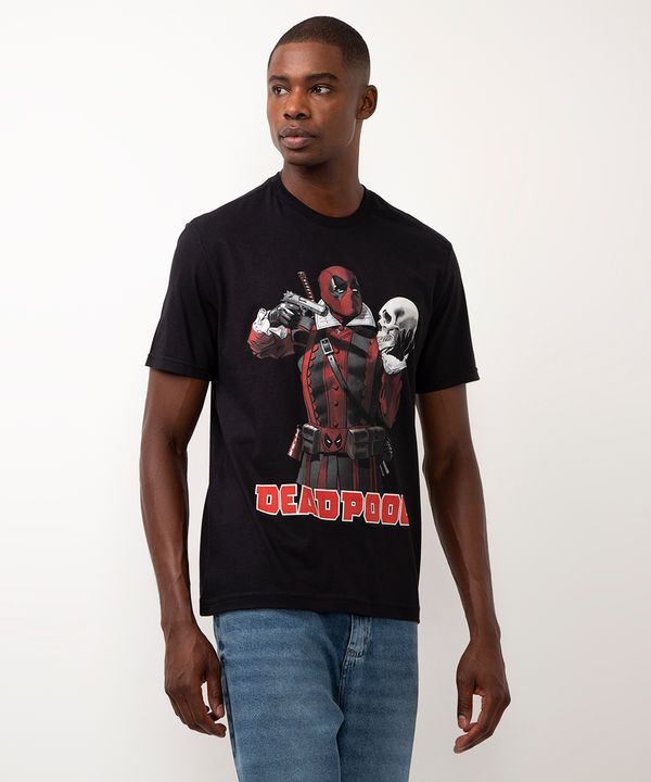 camiseta de algodão manga curta deadpool preto PP