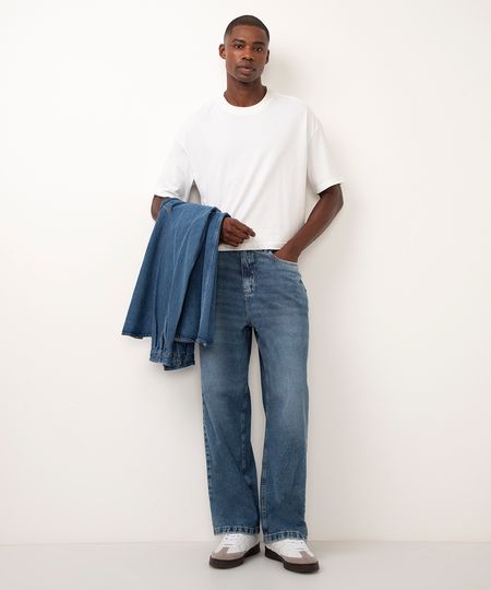 calça jeans loose fit com bolso azul 38
