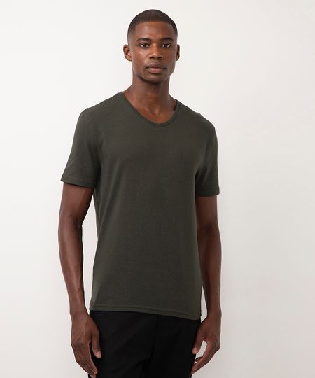camiseta de algodão manga curta gola V slim verde PP