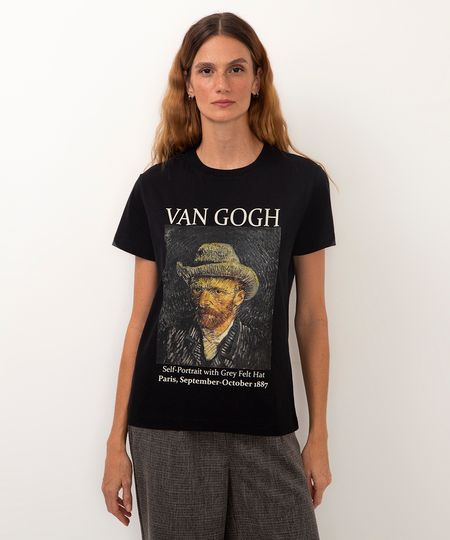 camiseta de algodão manga curta van gogh preto P