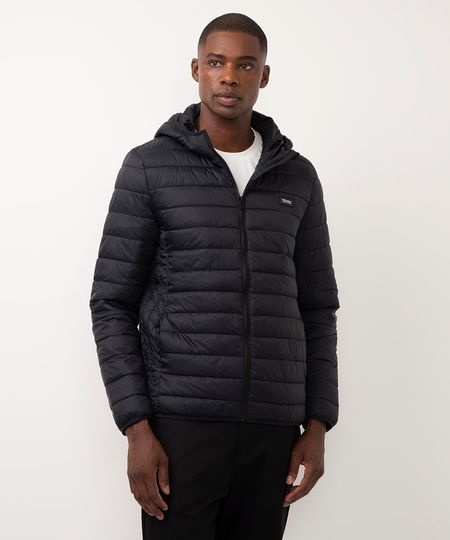 jaqueta puffer manga longa com saquinho preto P jaqueta puffer manga longa com saquinho preto P