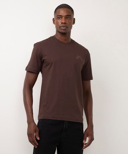 camiseta de algodão manga curta estampada marrom P