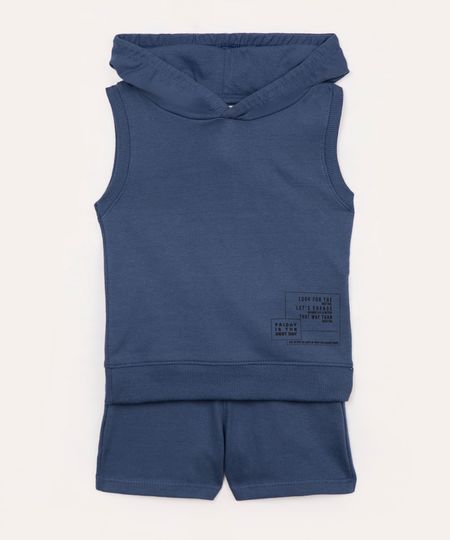 conjunto de moletom infantil com capuz azul marinho 3-6