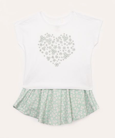 conjunto infantil floral com short saia off white 2